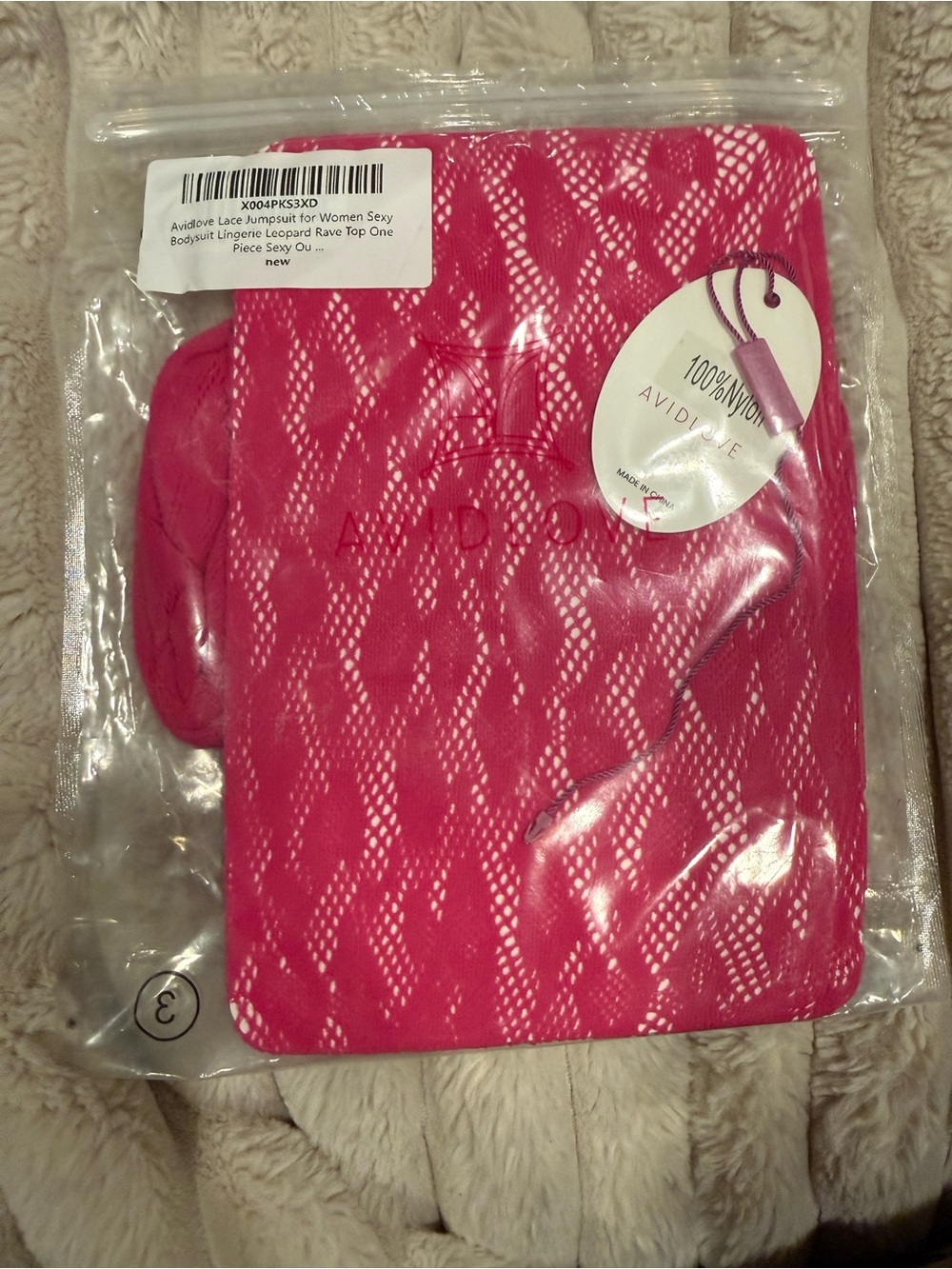 Avidlove Bright Pink Fishnet Lace Bodysuit